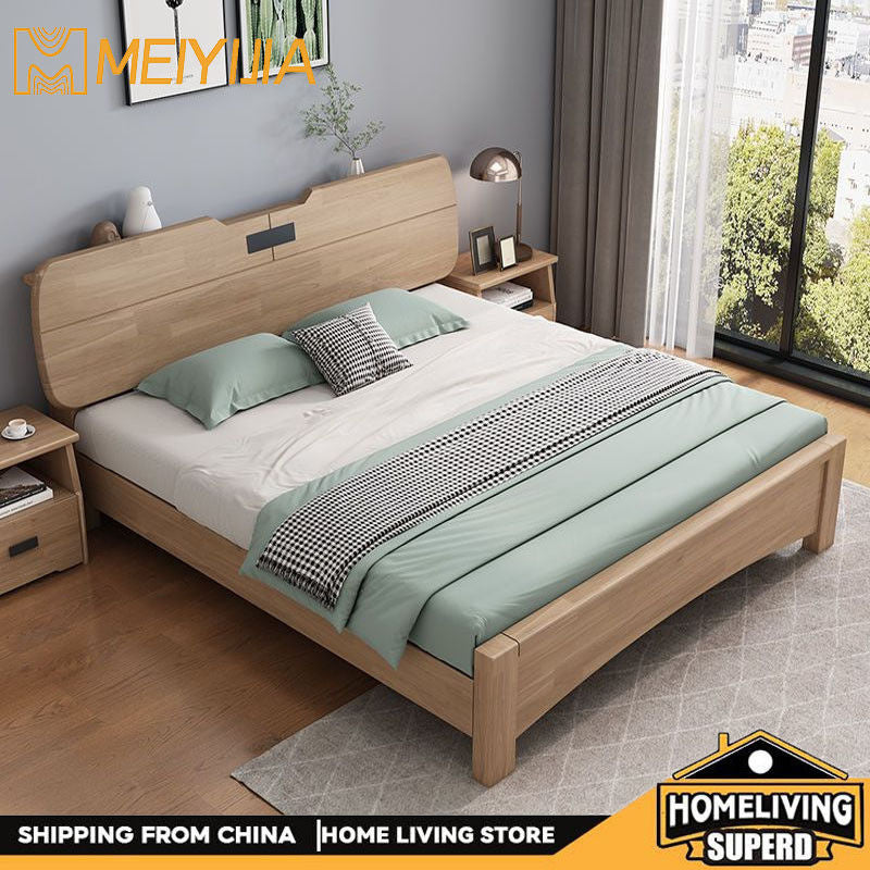 Solid Wood Modern Simple Nordic Master Bedroom 1.8 Queen Size Single Lock 1.5 Oak Bed