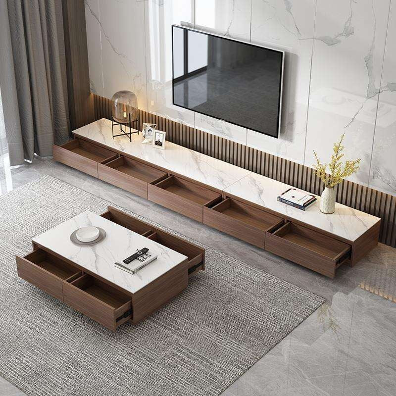 Marble Coffee Table Combo Set Modern Minimalist Living Room TV Floor Cabinet Rockboard