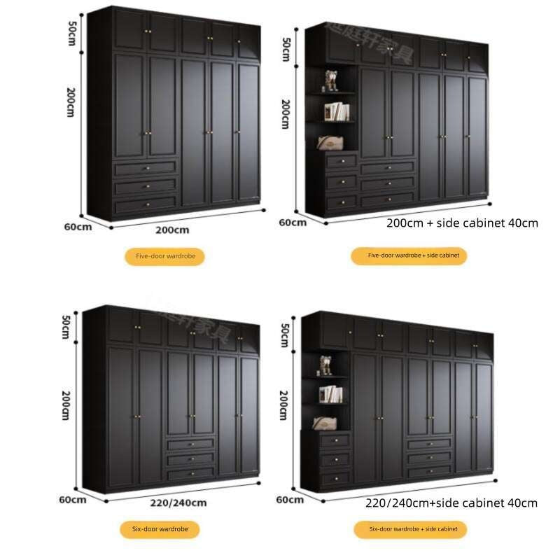 Solid wood Vintage French black For the bedroom american style large wardrobe