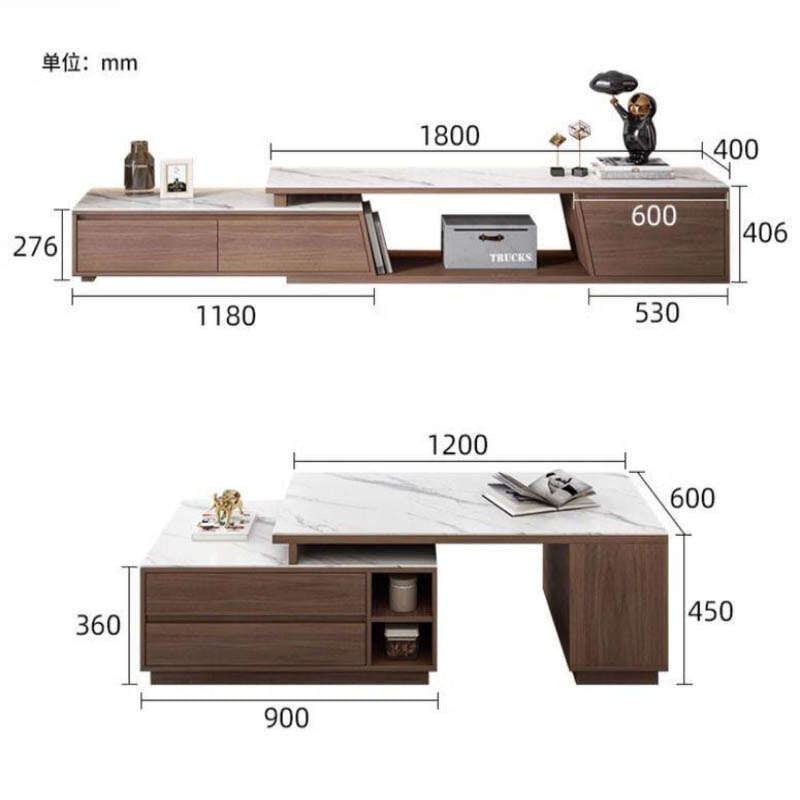 Modern Stone Coffee Table Combo Living Room Light Luxury Stretch Shelf TV Cabinet