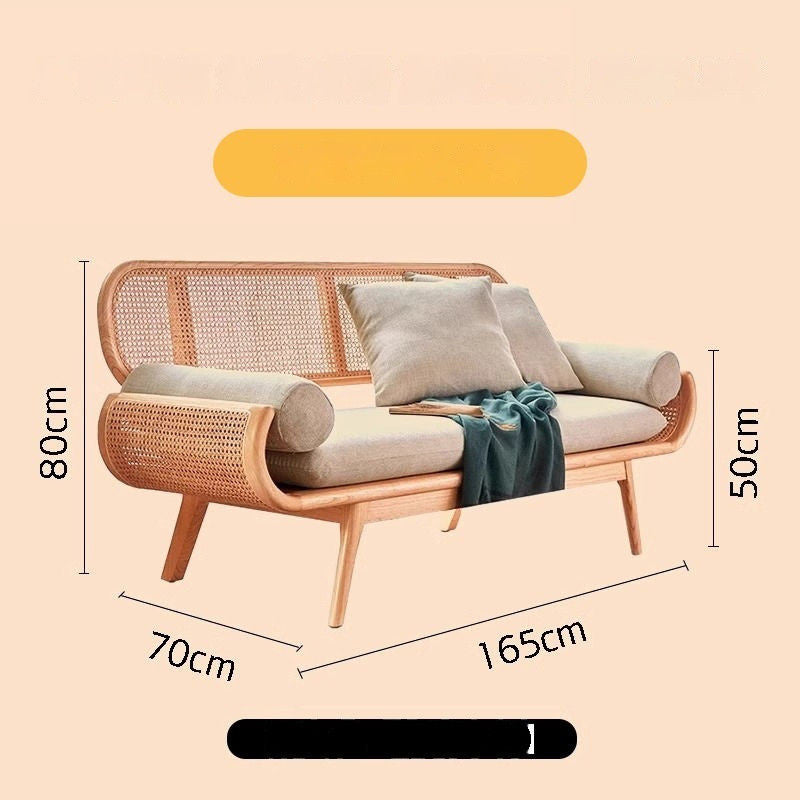 French Solid Wood Knitted Sofa Lazy Living Room Rattan Creative Small Indoor Leisure Chair