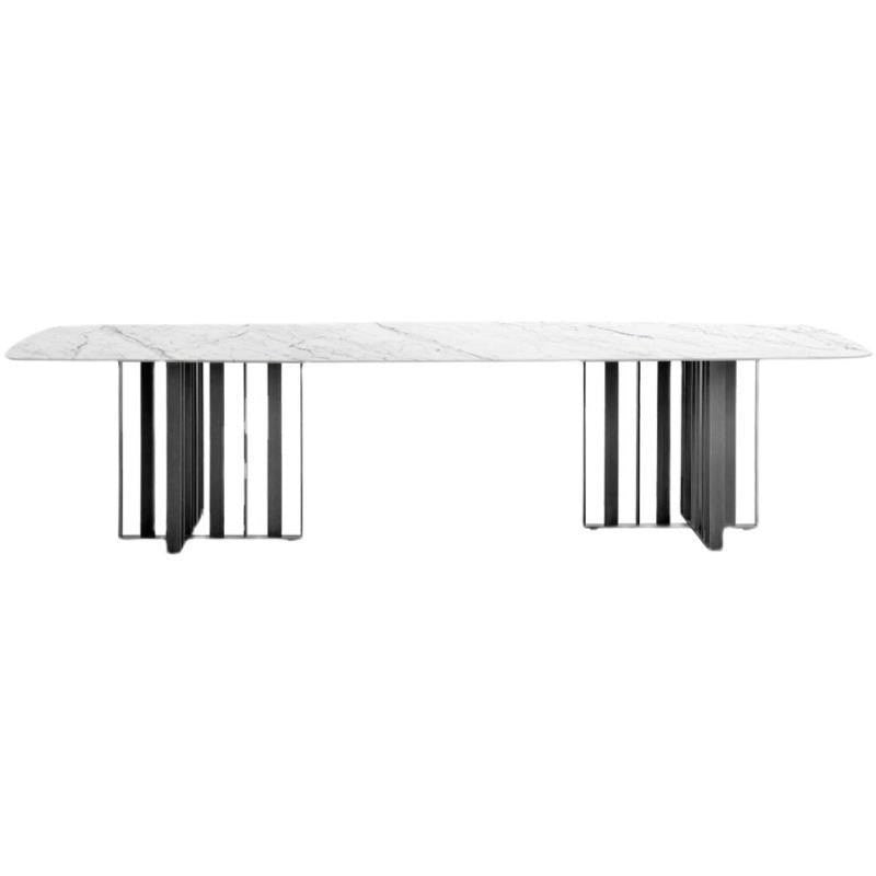 Premium dining table made of Italian laminate stone, specially designed for modern square style villas.