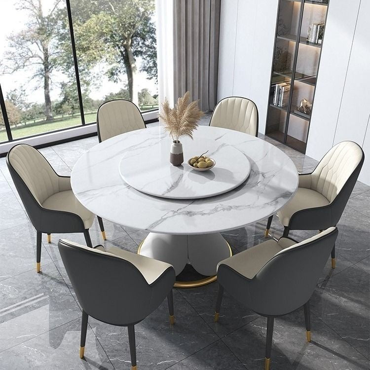 BKK Ready StockModern Luxury Round Marble Dining Table Set with Rotating Base Premium Italian Style For home use