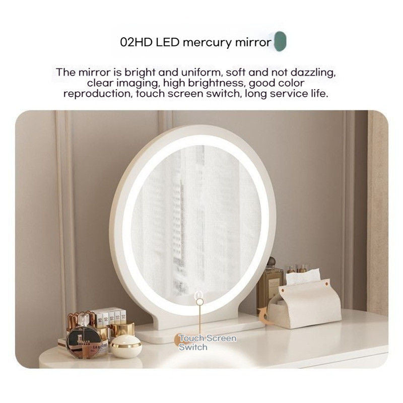 Nordic Light Luxury Simple Small Home Drawer Mirror Dressing Table Solid Wood One Makeup Storage