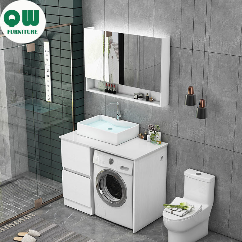 QW- Real Wood Storage Cabinet Bathroom Sink Set Washing Machine Table