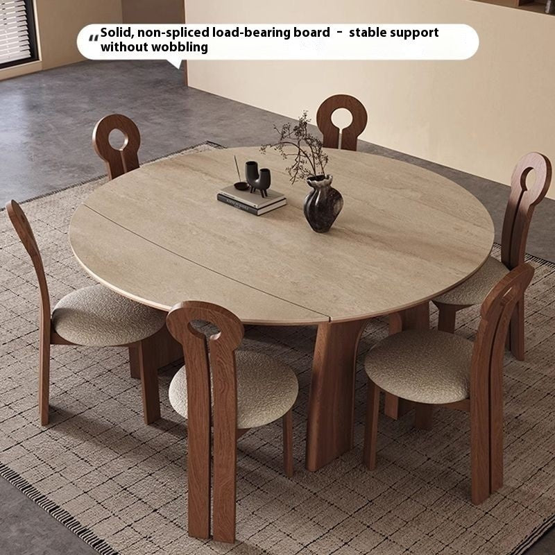 French-style dining table, expandable foldable, made from wood and granite, suitable for small rooms.