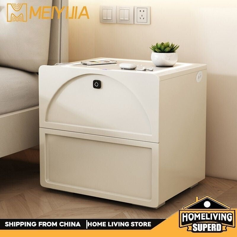 Smart Cream Wind with Lock Bedside Table Solid Wood Simple Modern Bedroom Multi-purpose Cabinet