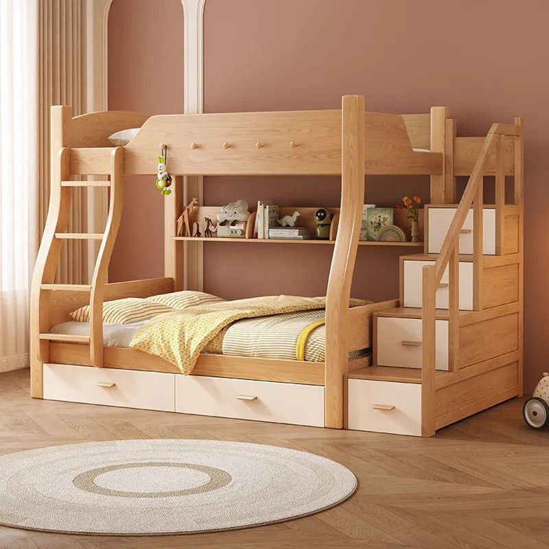 Thickened Wooden Double Upper and Lower Beds, Children's Solid Wood Bed, Multi-purpose, High-low, Includes Parent Bed