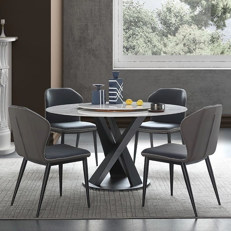 Round Marble Dining with Rotating Base, Italian Style, Elegant Modern Compact Circle Table Set for Home.