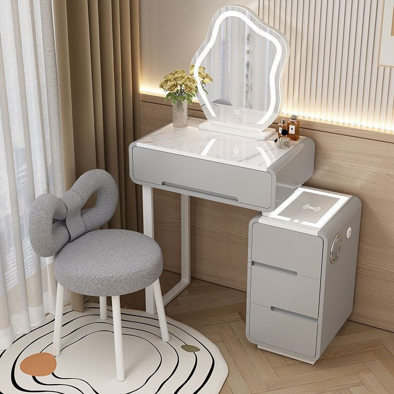 Modern Simple Bedroom Small Style Solid Wood Cream Wind Dressing Table with Smart Cabinet Mirror Chair
