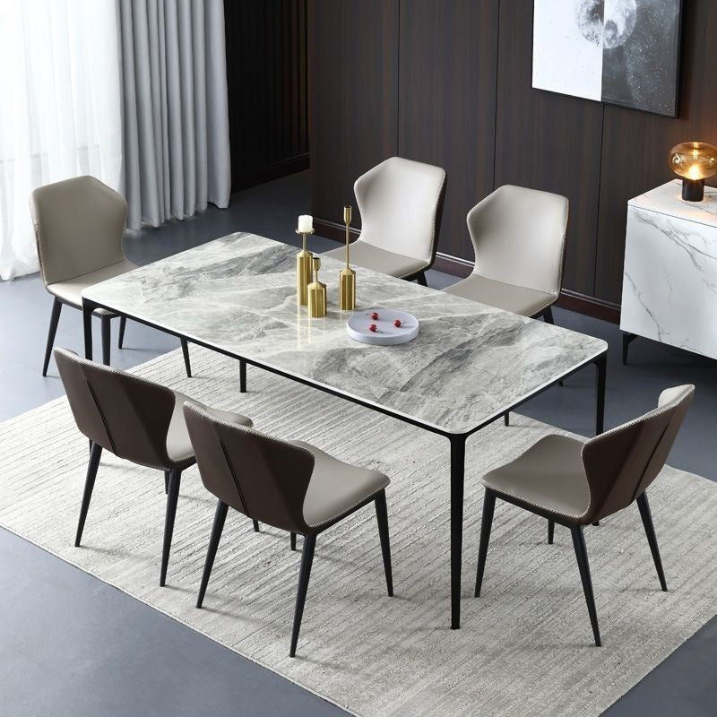 Modern marble dining table, square shape, elegant tone, small size for Italian style living room.