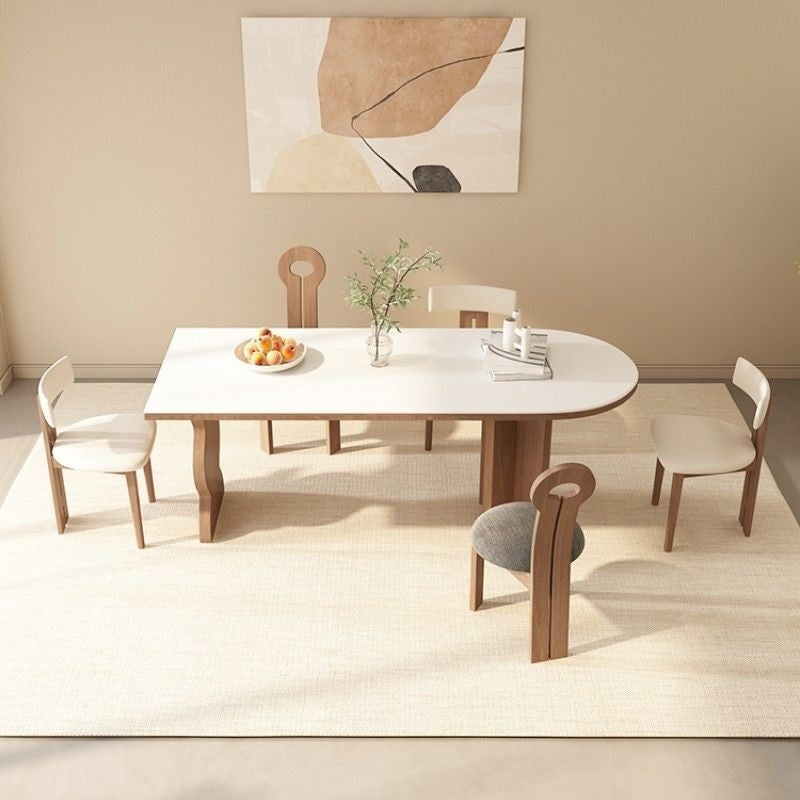 Nordic Style Sandstone Dining Set French Oval Table for Small Homes