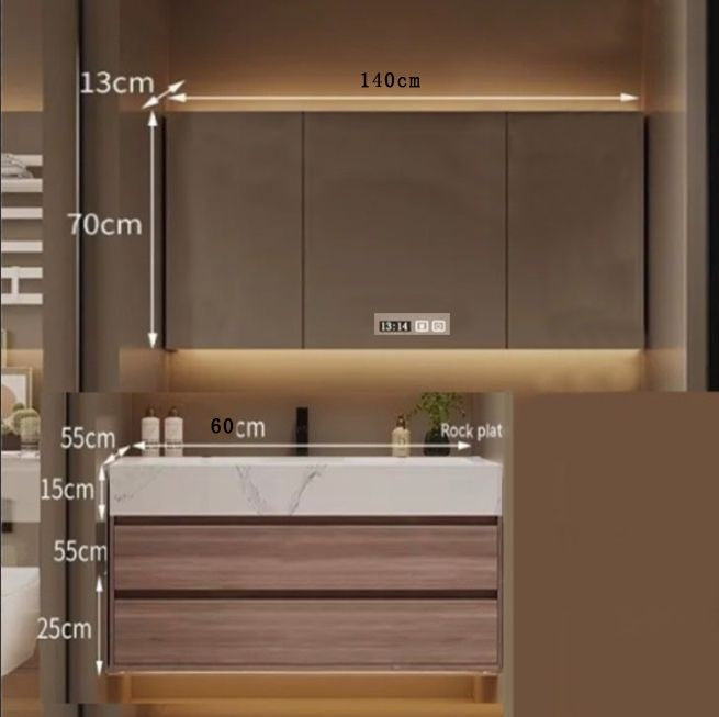QW- Custom-made Real wood cabinet set with smart mirror and bathroom sink.