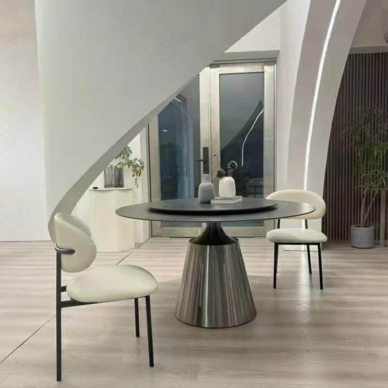 Elegant and simple marble dining table with round rotating base, modern Italian style, premium grade for families.