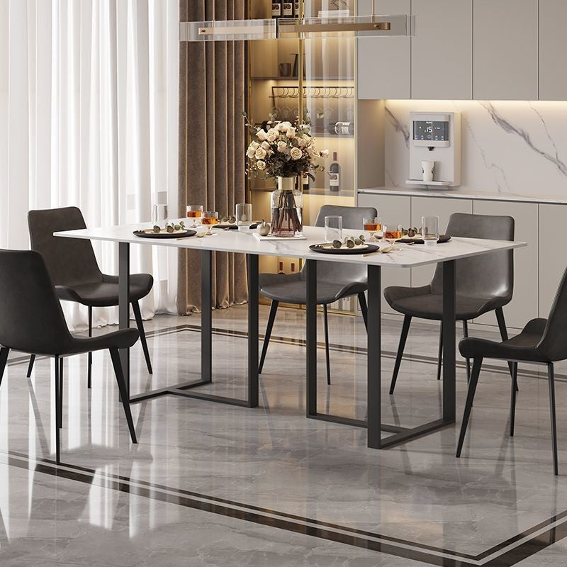 Marble dining table, chair set, Nordic style, square shape, modern minimalist for home.