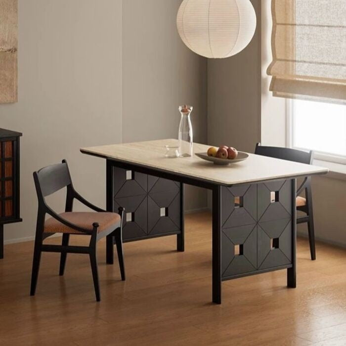 Modern villa square Premium dining table The surface is made of wood and granite. Luxurious style for use in the home.