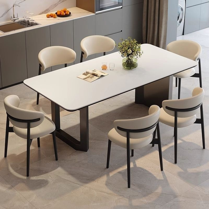 Minimalist Italian Granite Dining Table Rectangular Carbon Steel Edge with Full Support Base