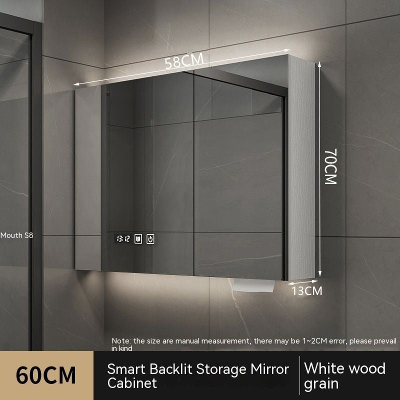 QW- Smart Solid Wood Wall Mounted Bathroom Mirror Storage Cabinet