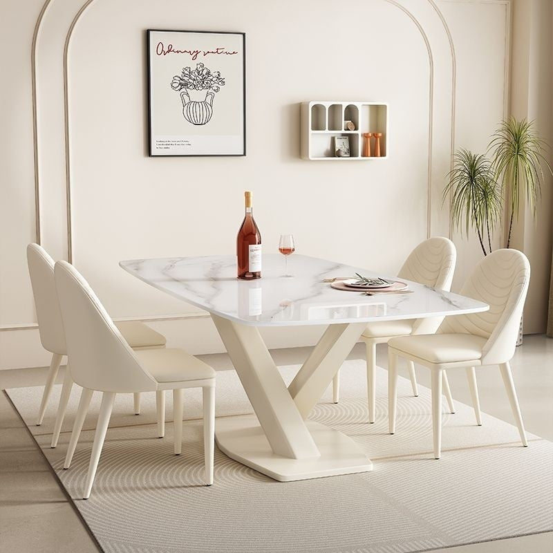 Modern dining set with table chairs and matching cream-white stone style – ideal for home use.
