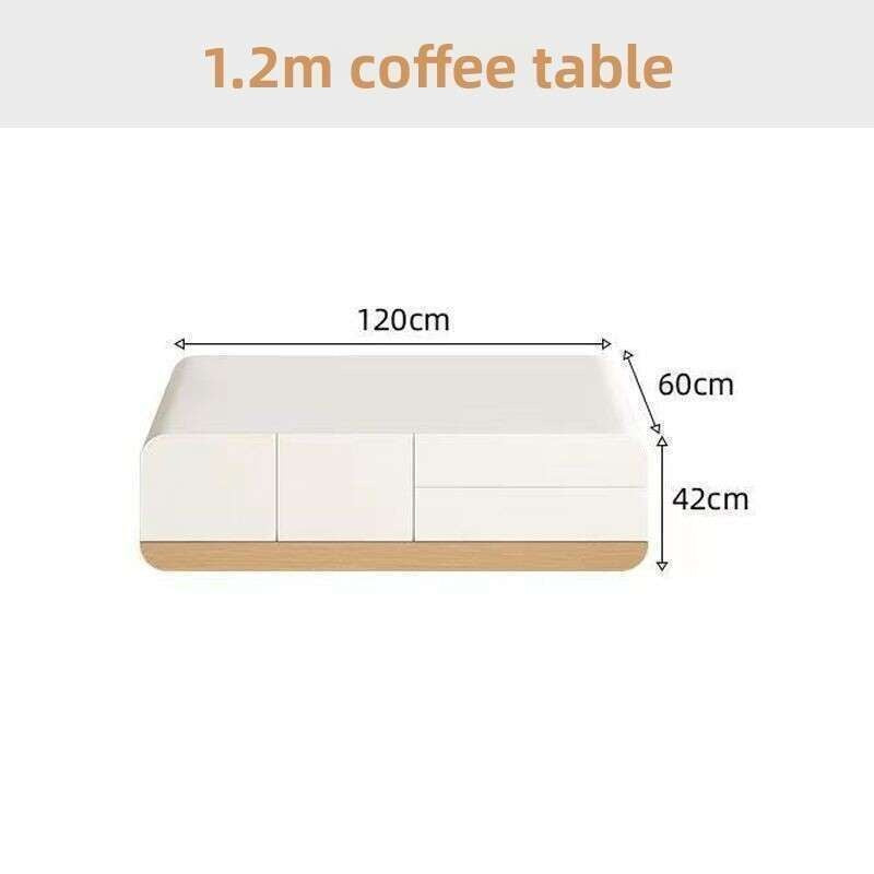 Set and coffee table made of solid wood, modern cream style, floor-standing TV cabinet