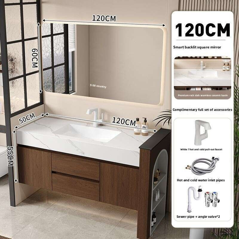 QW- Custom-made Real Wood Storage Smart Mirror Cabinet for Bathroom, Bathroom Sink Set