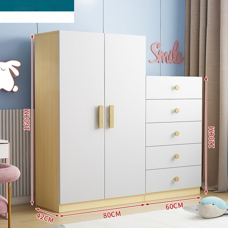 Solid Wood Home Bedroom Modern Baby Children Simple Storage Cabinet with Drawers Wardrobe