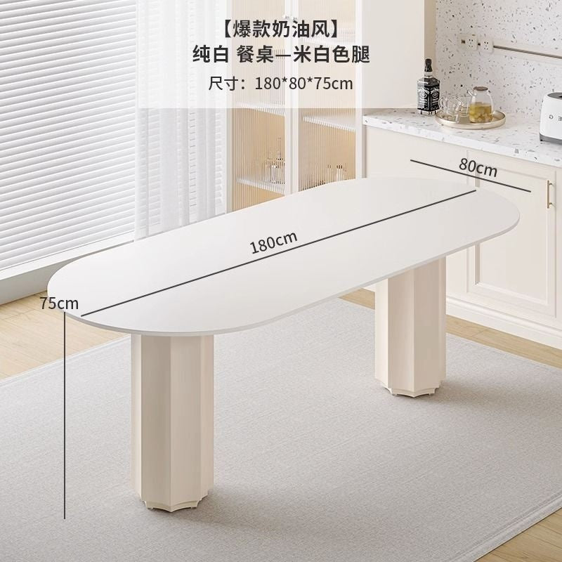 Cream Style Dining Table with Stone Top and Compact Elegant Chairs for Home Kitchen.