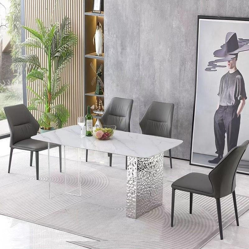 Floating Granite Dining Table/Bar Island with Acrylic and Stainless Steel Base, Water Wave Pattern