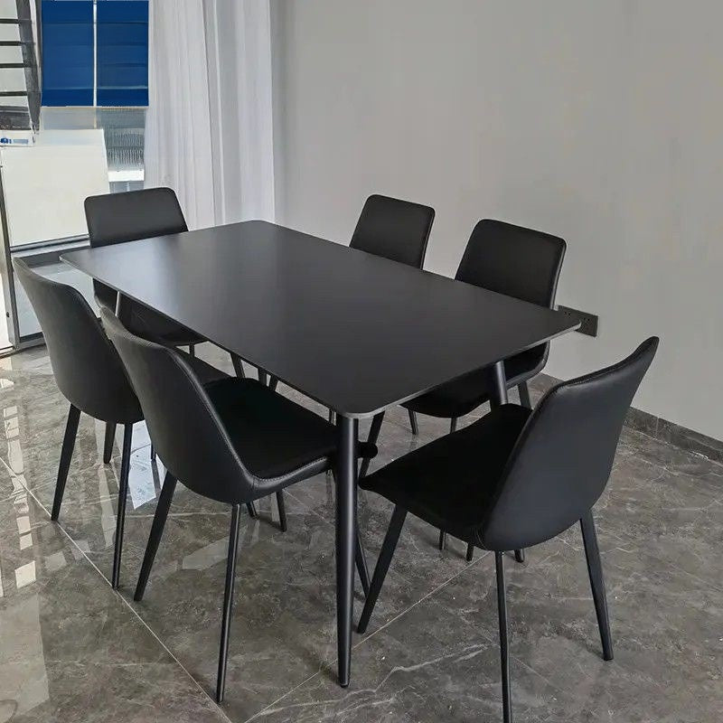 Italian light color elegant black with stone chairs combination modern simple home dining table