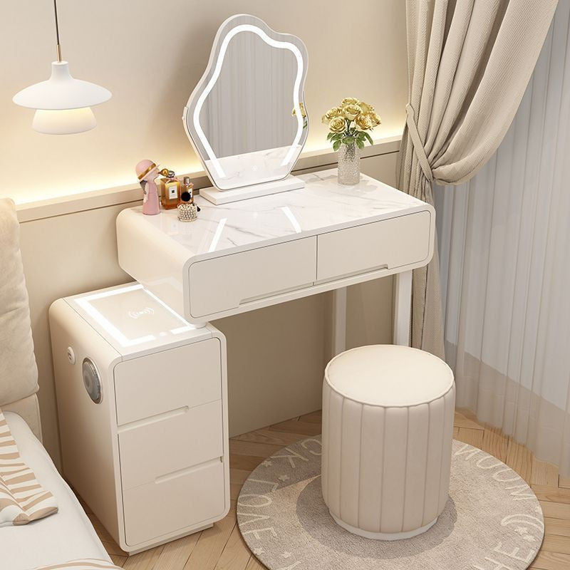 Modern Simple Bedroom Small Style Solid Wood Cream Wind Dressing Table with Smart Cabinet Mirror Chair