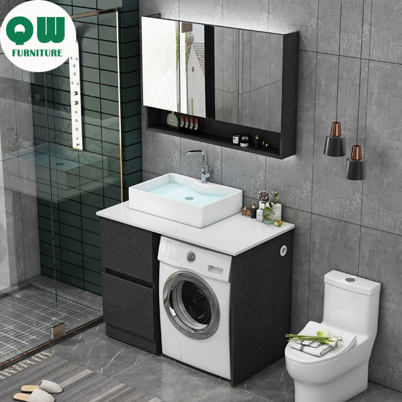 QW- Real Wood Storage Cabinet Bathroom Sink Set Washing Machine Table