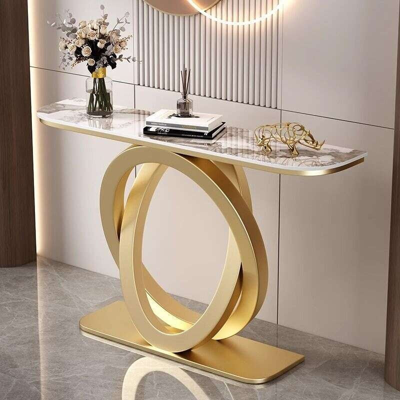 Light luxury tea Italian style room divider semi-circular modern, minimalist, wall-mounted, stone console table, end table