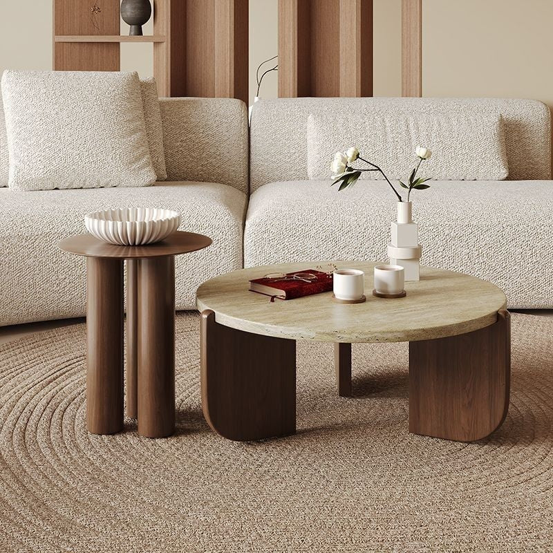 Slate Coffee Solid Wood Simple Living Room Home Round Creative Marble Sofa Low Table