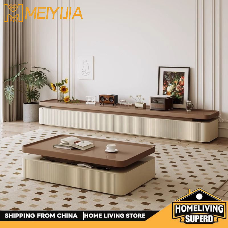 Modern Simple Living Room with Storage Drawer Coffee Table TV Cabinet Combo Set