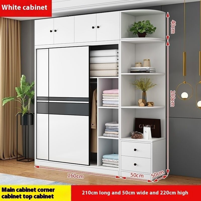 Solid wood home bedroom sliding door large wardrobe simple modern cabinet