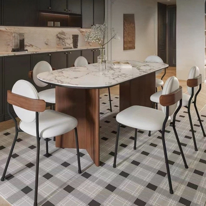 European-style solid wood stone cave dining table fully supports lightweight and elegant design suitable for living room.