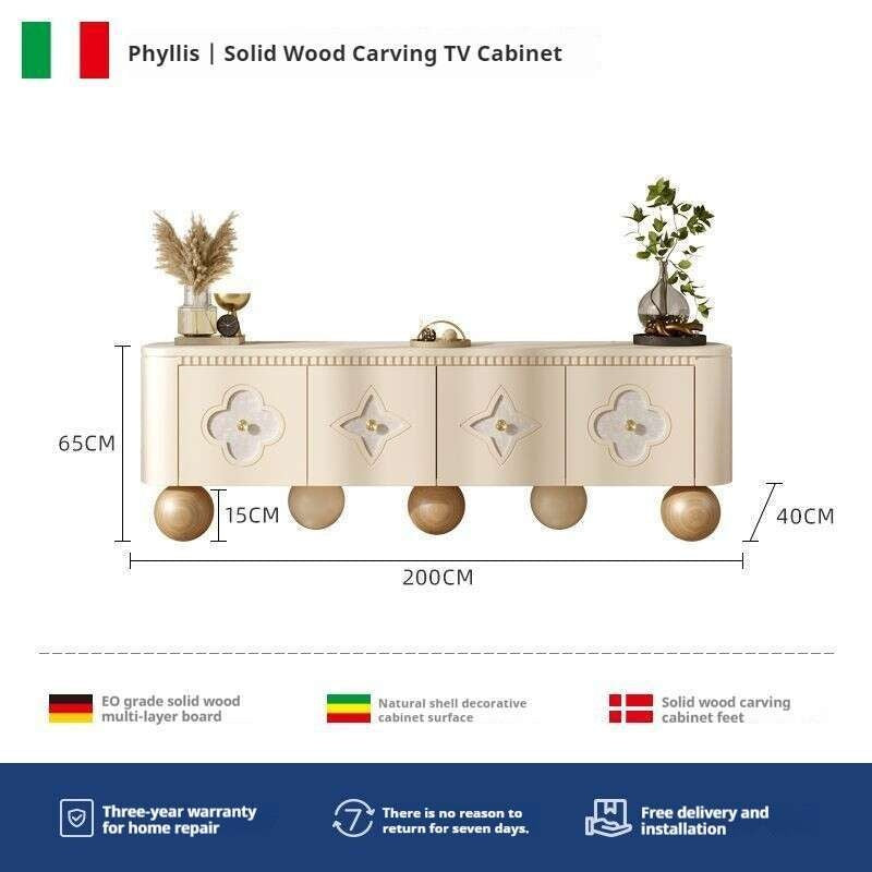 Nordic Medium Cream Wind Design Sense TV Living Room Storage Solid Wood Small Shell Home Floor Cabinet