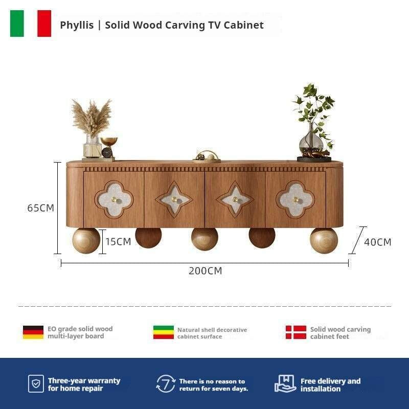 Nordic Medium Cream Wind Design Sense TV Living Room Storage Solid Wood Small Shell Home Floor Cabinet