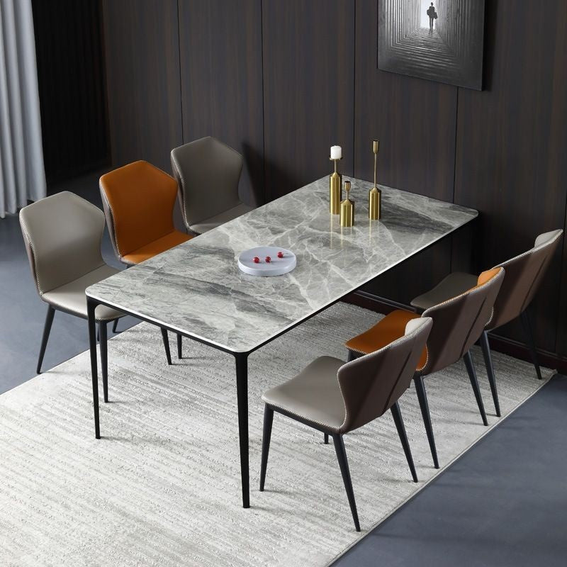 Modern marble dining table, square shape, elegant tone, small size for Italian style living room.