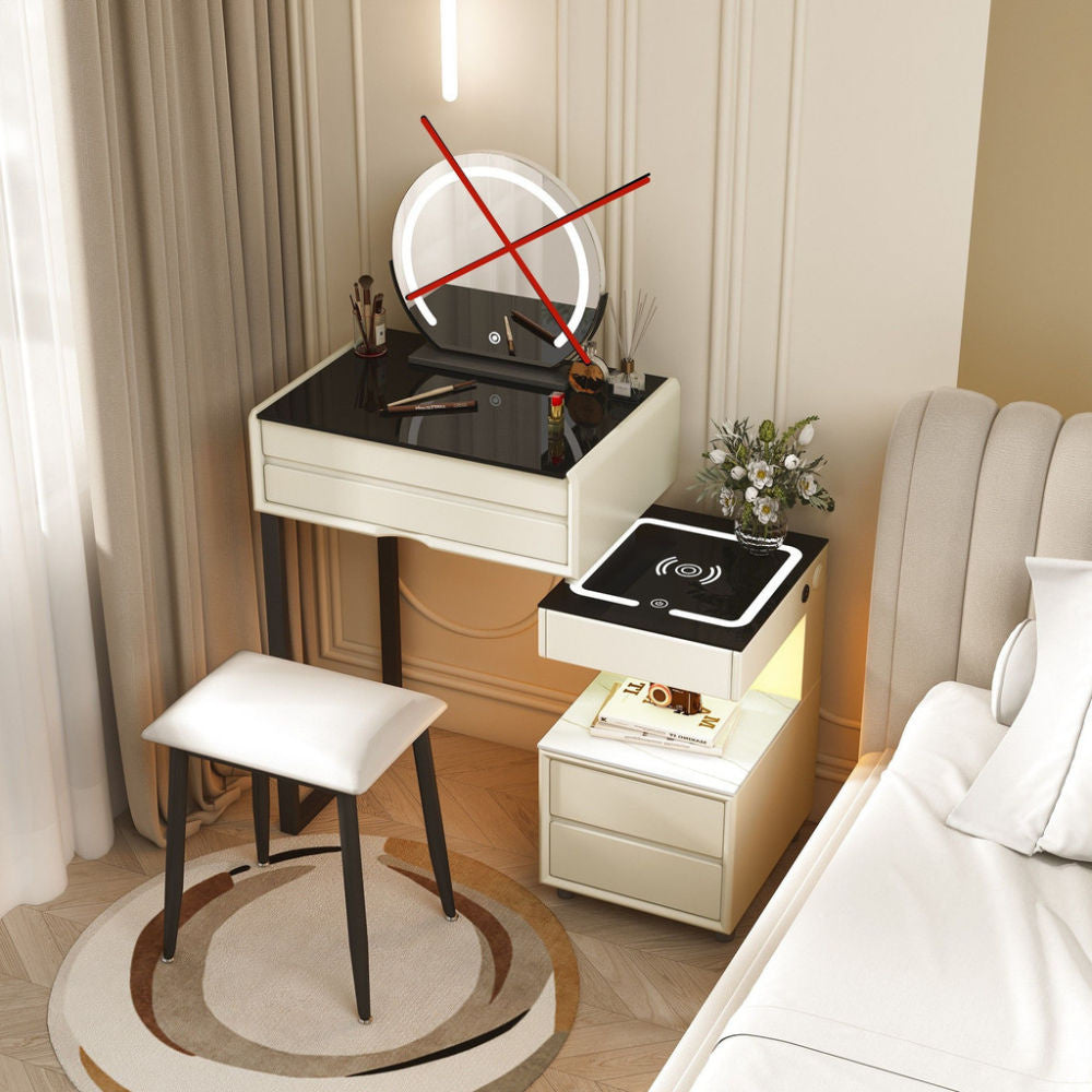 สมาร์ทเพิ่มเติมโต๊ะเครื่องแป้งไร้สายชาร์จห้องนอนแต่งหน้าตู้เพียงหนึ่งเดียวที่เรียบง่าย