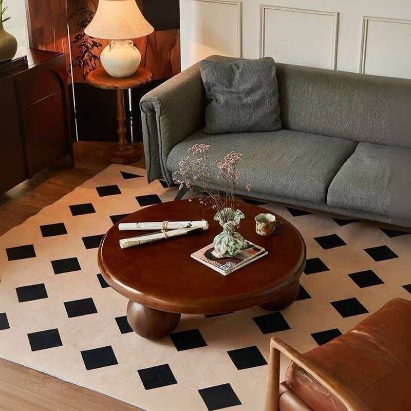 Solid Wood Table, Round Coffee for Home Living Room, Modern Style Small Table