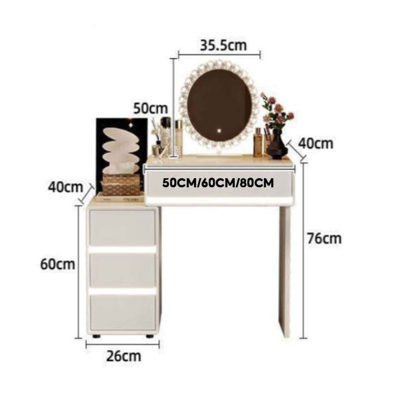 Bedroom Real Wood Dressing Table Modern minimalist style, cream color, used in the main room. With a drawer cabinet