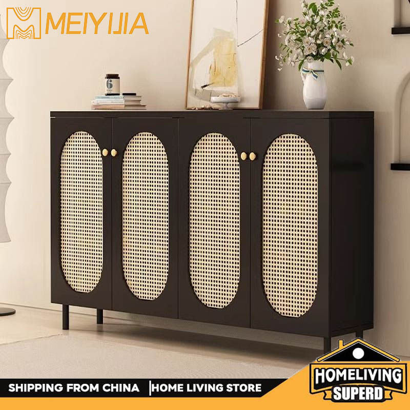 Storage Home Living Room Woven Rattan Door French Food High Capacity Shoe Cabinet