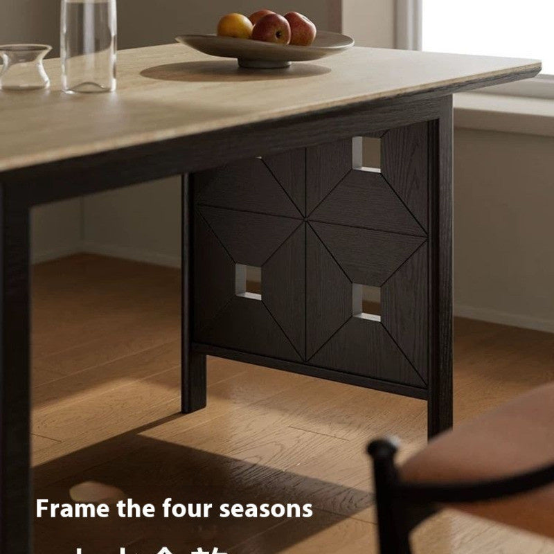 Modern villa square Premium dining table The surface is made of wood and granite. Luxurious style for use in the home.