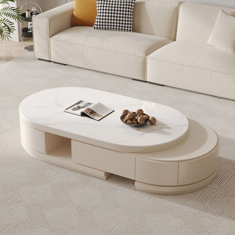 Nordic Light Luxury Modern Coffee Stone Board TV Cabinet Combined Small Oval Foldable Table for Living Room Home