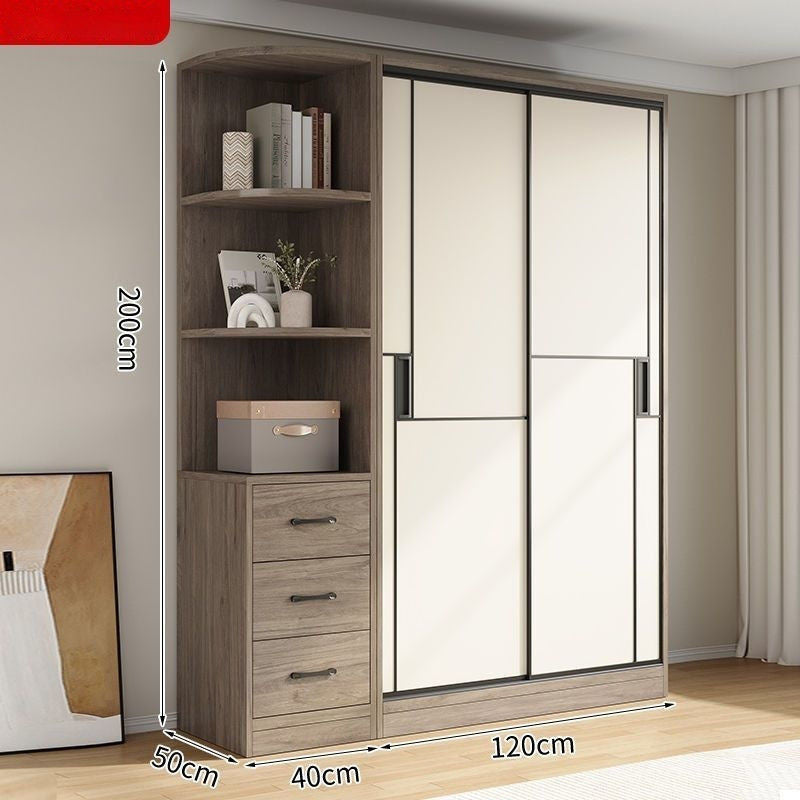 Solid Wood Sliding Door Wardrobe Large Capacity Multifunctional Storage Bedroom Multi-layer