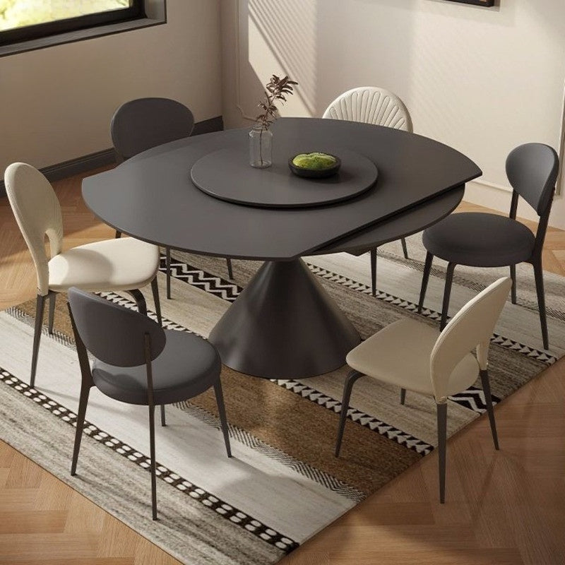 Black Flat Top - Round Turntable Modern Elegant Dining Table Design