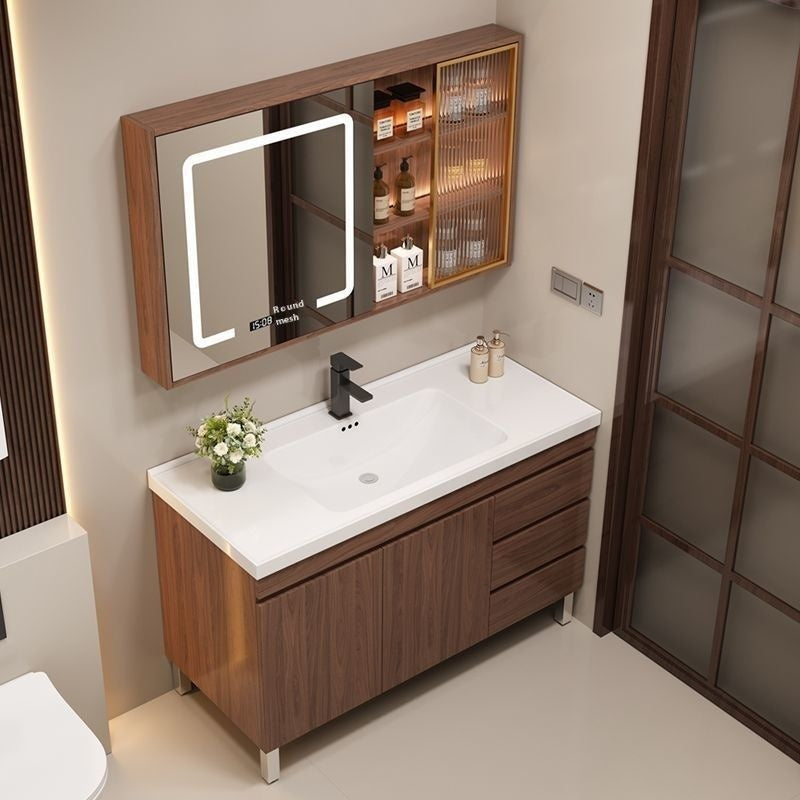 QW- Brown Real Wood Storage Cabinet Smart Materials for the Bathroom Sink Set