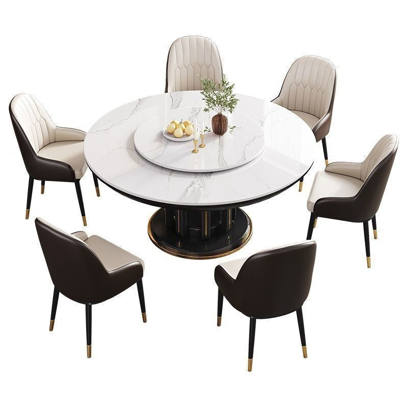 Elegant Italian Style Marble Dining Table Simple, modern, round shape, light and shadow for home use.