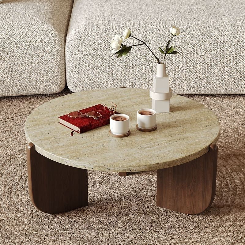Slate Coffee Solid Wood Simple Living Room Home Round Creative Marble Sofa Low Table